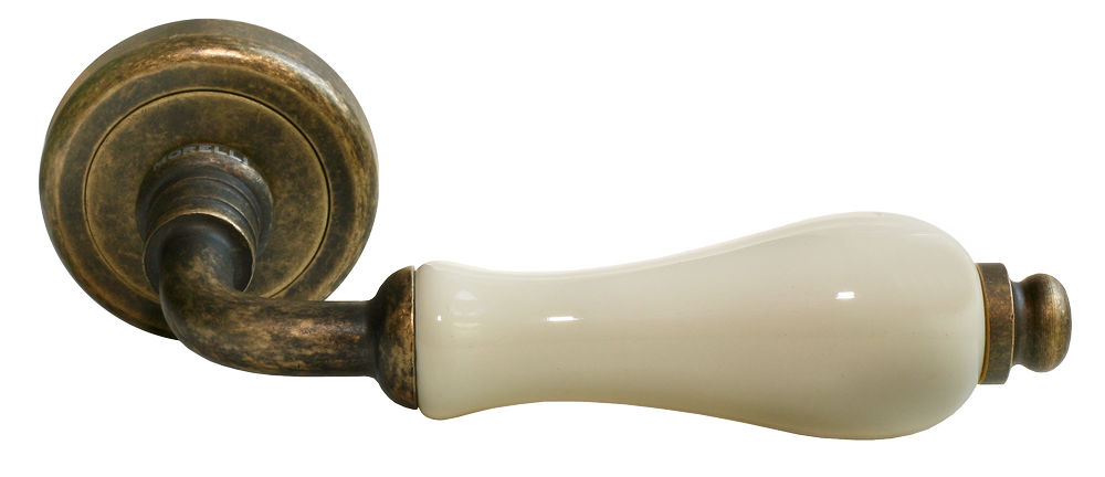 Ручка дверная CERAMICA R4 OBR/CHAMP раздельная на круглой розетке, цвет - бронза/шампань, латунь фото купить Астрахань
