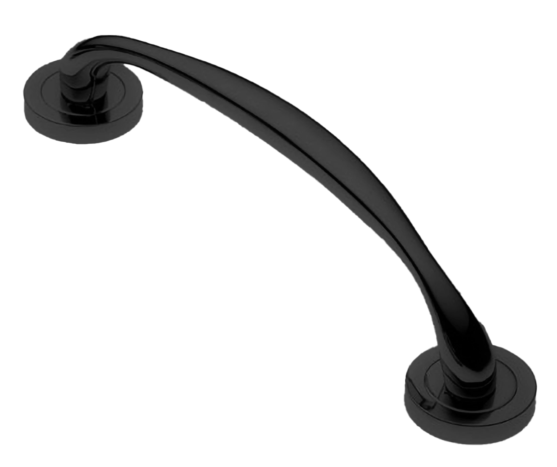 Ручка-скоба дверная LEON PH NERO на круглой розетке, цвет черный, латунь фото купить в Астрахани