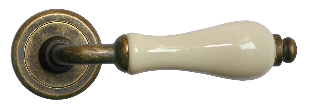 Ручка дверная CERAMICA R4 OBR/CHAMP раздельная на круглой розетке, цвет - бронза/шампань, латунь фото купить в Астрахани