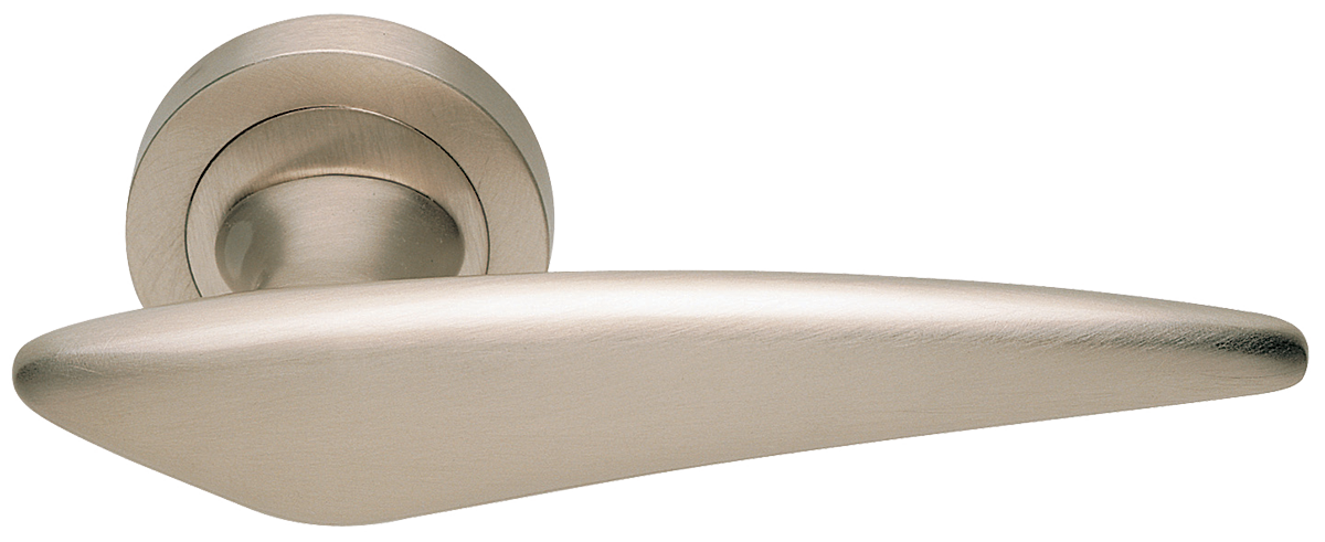 Ручка дверная BOLID R2 NIS раздельная на круглой розетке, цвет матовый никель, латунь фото купить Астрахань