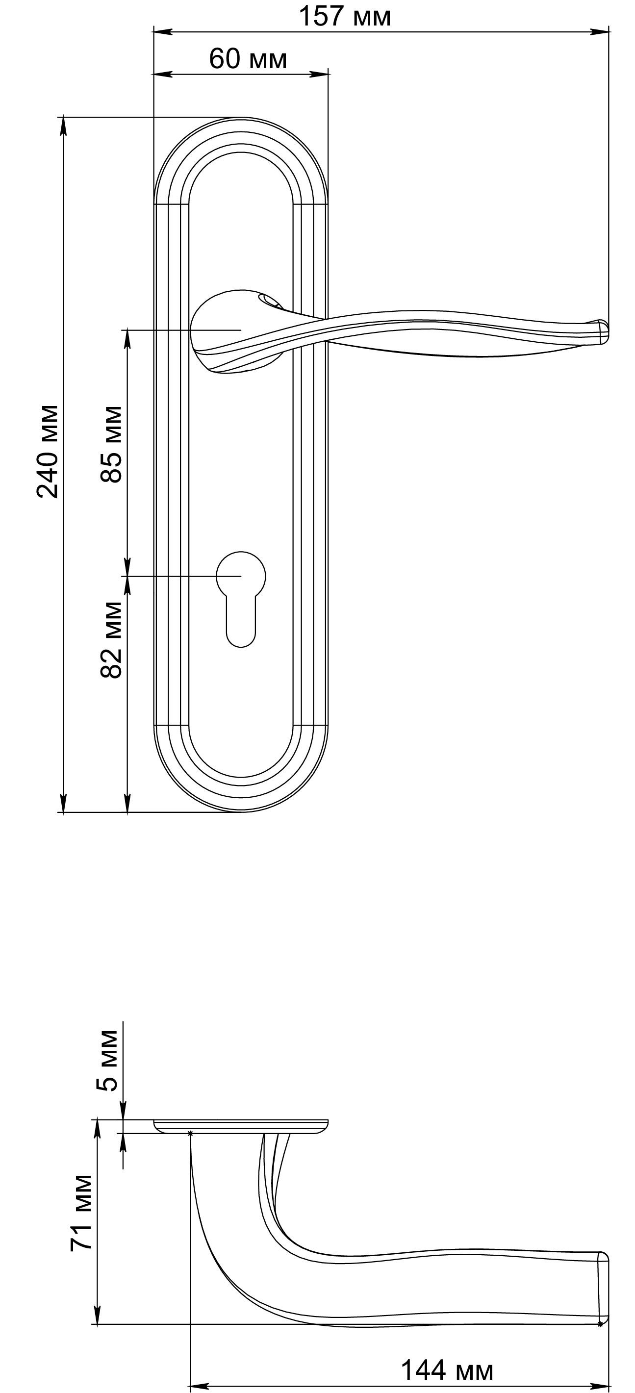 Ручка дверная SKYSCRAPER PLR KH SMI на планке под ключевой цилиндр, цвет Весенняя дымка/Spring Mist фото купить в Астрахани