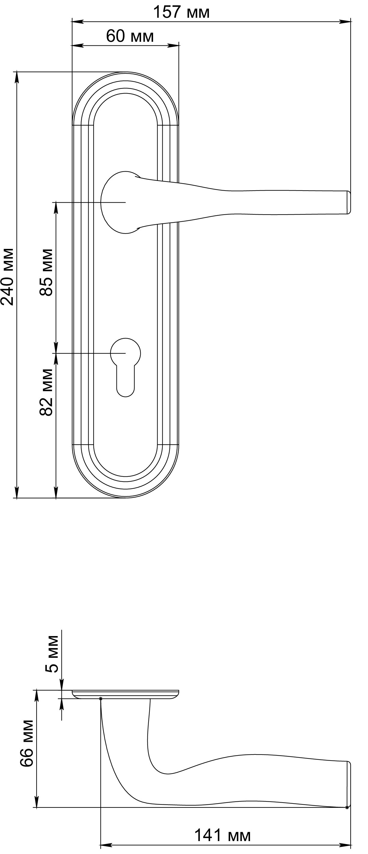 Ручка дверная LVB PLR KH SST на планке под ключевой цилиндр, цвет Летняя гроза/Summer Storm фото купить в Астрахани