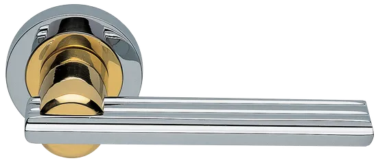 Ручка дверная ORCHIDEA R2 COT раздельная на круглой розетке, цвет глянцевый хром/золото, латунь фото купить Астрахань