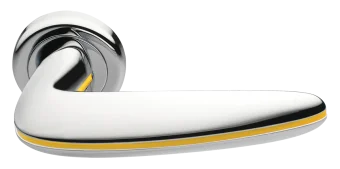 Ручка дверная SUNRISE R4 CRO/GIALLO раздельная на круглой розетке, цвет хром/желтый, латунь