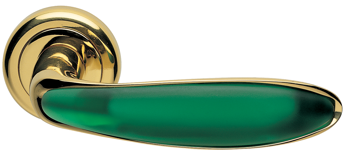 Ручка дверная MURANO R4 OTL/VERDE раздельная на круглом основании, цвет золото/нефрит, латунь фото купить Астрахань