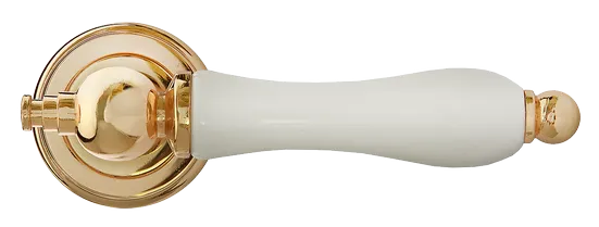 Ручка дверная MART MH-42-CLASSIC PG/W раздельная на круглой розетке, цвет золото/белый, ЦАМ фото купить в Астрахани
