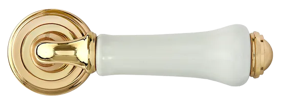 Ручка дверная UMBERTO MH-41-CLASSIC PG/W раздельная на круглой розетке, цвет золото/белый, ЦАМ фото купить в Астрахани