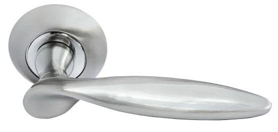 Ручка дверная КУПОЛ MH-09 SN раздельная на круглой розетке, цвет белый никель, ЦАМ фото купить Астрахань