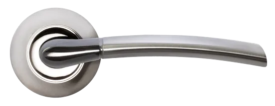 Ручка дверная ПИЗА MH-06 SN/BN раздельная на круглой розетке, цвет бел. никель/черн. никель,ЦАМ Light фото купить в Астрахани