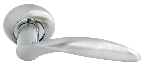 Ручка дверная ПОРТАЛ MH-07 SN раздельная на круглой розетке, цвет белый никель, ЦАМ фото купить Астрахань