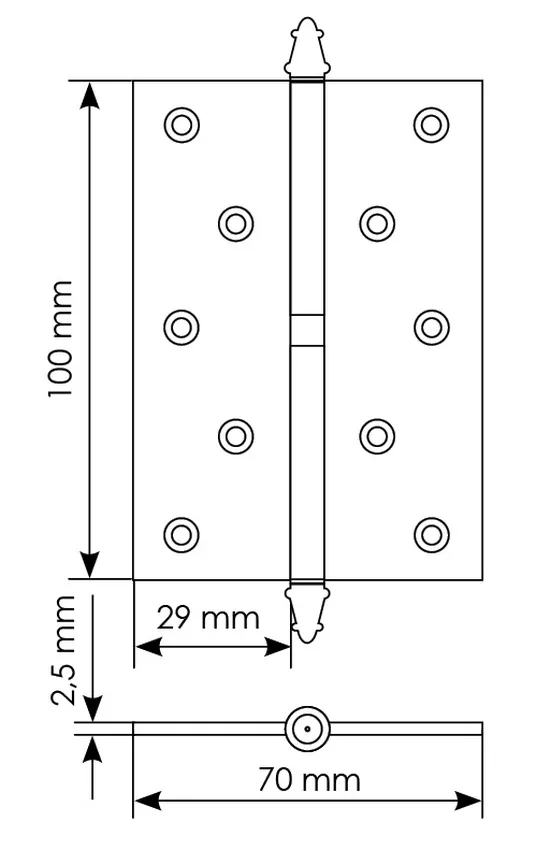 Петля разъемная стальная MS 100X70X2.5 L SG левая, врезная, цвет матовая латунь, сталь фото купить в Астрахани