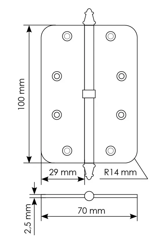 Петля разъемная MS-C 100X70X2.5 AB R правая скругленная, врезная, цвет бронза, сталь фото купить в Астрахани