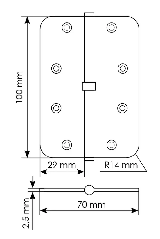 Петля разъемная MSD-C 100X70X2.5 SN R правая без коронки скругленная, врезная, цвет бел.никель, сталь фото купить в Астрахани