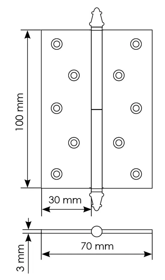 Петля разъемная карточная MB 100X70X3 SG L C латунная с коронкой левая, врезная цвет матовое золото фото купить в Астрахани