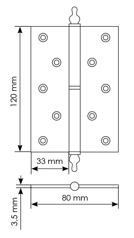 Петля карточная разъемная MB 120X80X3.5 AB L C латунная с коронкой левая, врезная, цвет античная бронза фото купить в Астрахани