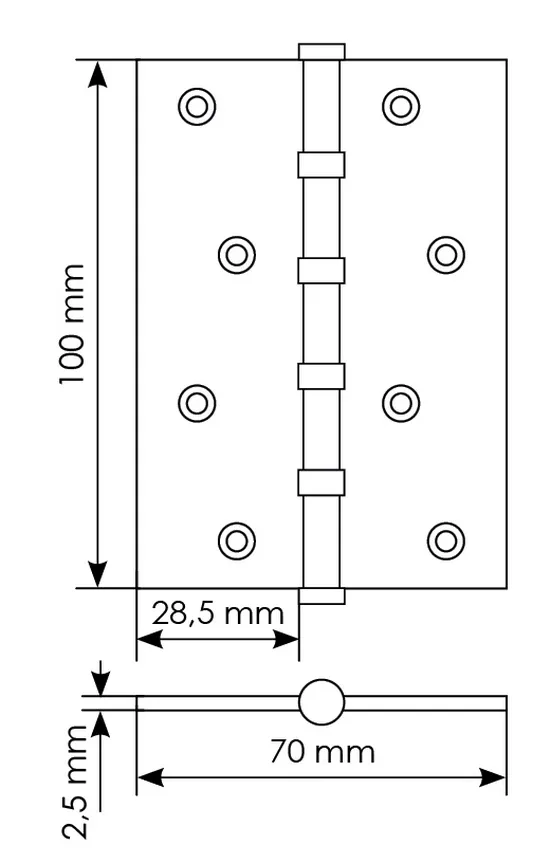 Петля универсальная карточная MS 100X70X2.5-4BB W стальная, врезная, цвет белый, сталь фото купить в Астрахани