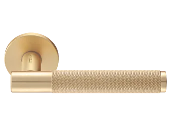 Ручка дверная AZRIELI MH-57-R6T MSG раздельная на круглой розетке 6 мм, цвет - мат. сатин. золото, ЦАМ Light