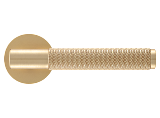 Ручка дверная AZRIELI MH-57-R6T MSG раздельная на круглой розетке 6 мм, цвет - мат. сатин. золото, ЦАМ Light фото купить в Астрахани
