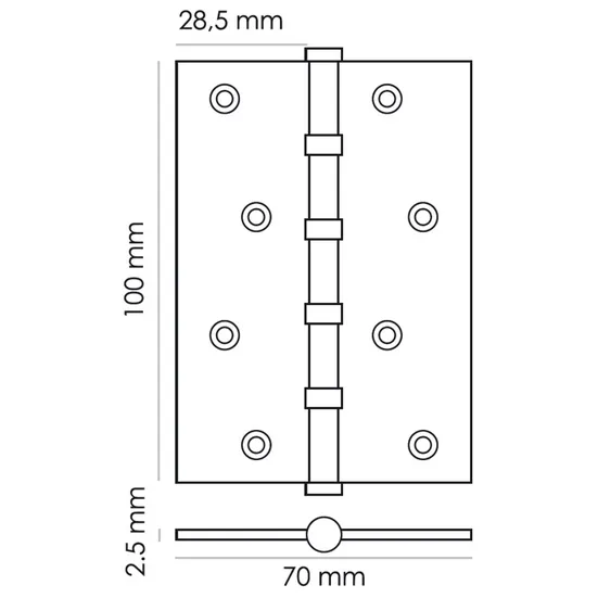 Петля универсальная карточная MS 100X70X2.5-4BB PC стальная, врезная, цвет хром, сталь фото купить в Астрахани